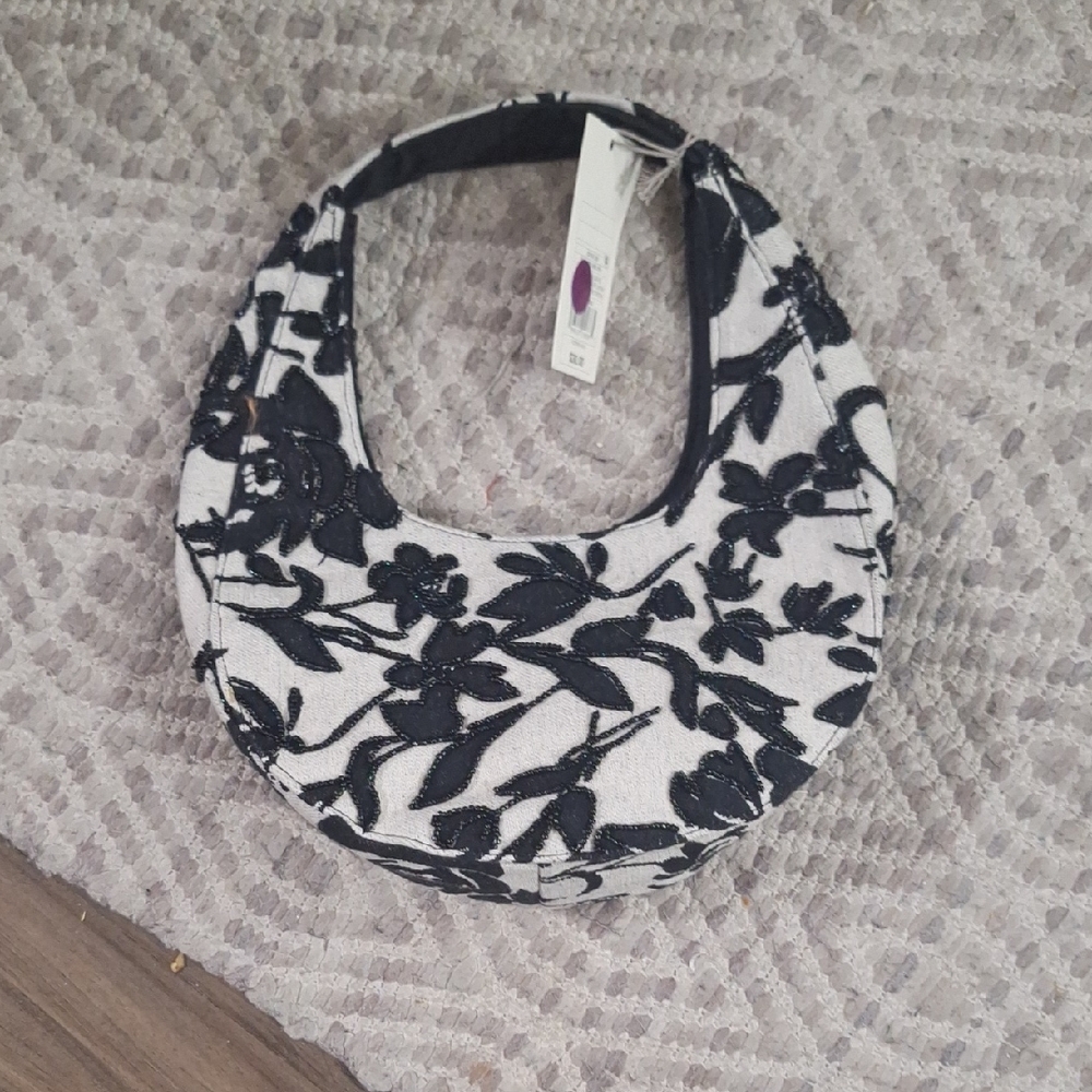 a new day Black and White Floral Hobo Bag